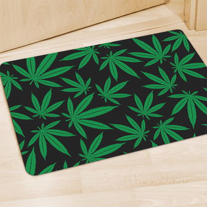 Green And Black Cannabis Leaf Print Polyester Doormat