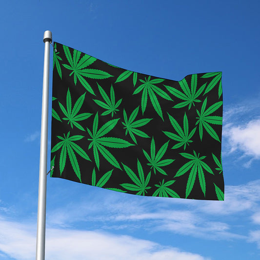 Green And Black Cannabis Leaf Print Polyester Flag