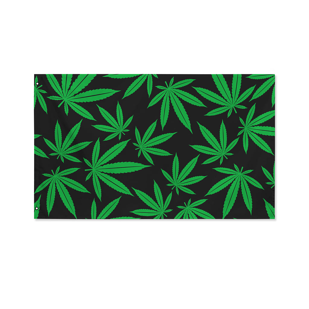 Green And Black Cannabis Leaf Print Polyester Flag