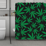Green And Black Cannabis Leaf Print Polyester Shower Curtain