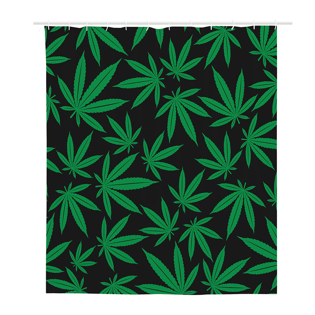 Green And Black Cannabis Leaf Print Polyester Shower Curtain
