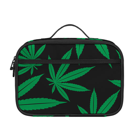 Green And Black Cannabis Leaf Print Portable Lunch Bag