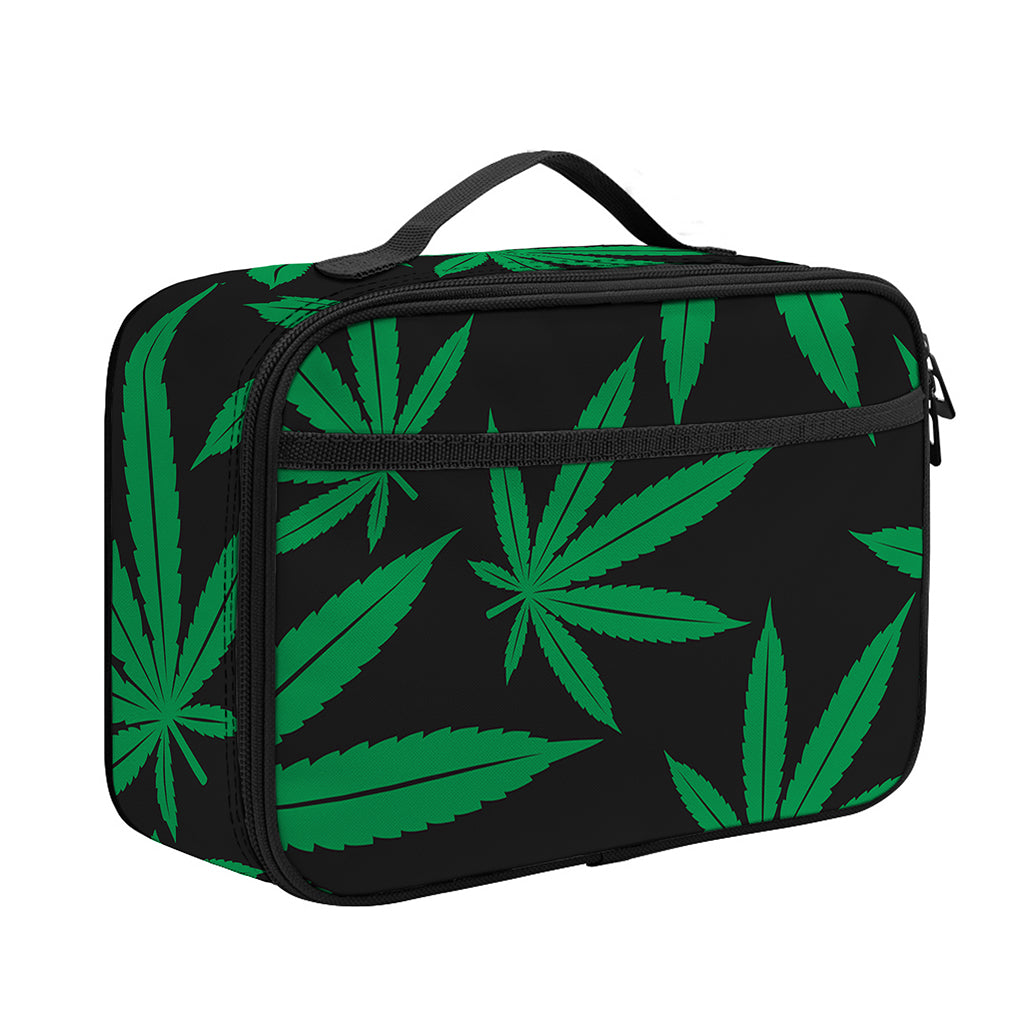 Green And Black Cannabis Leaf Print Portable Lunch Bag