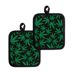 Green And Black Cannabis Leaf Print Pot Holders