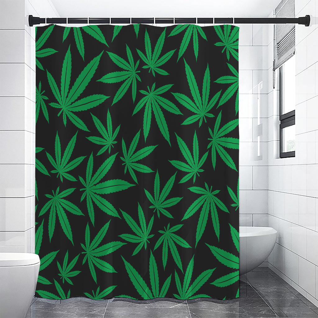 Green And Black Cannabis Leaf Print Premium Shower Curtain