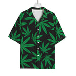 Green And Black Cannabis Leaf Print Rayon Hawaiian Shirt