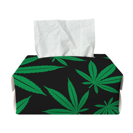 Green And Black Cannabis Leaf Print Rectangle Tissue Box Cover