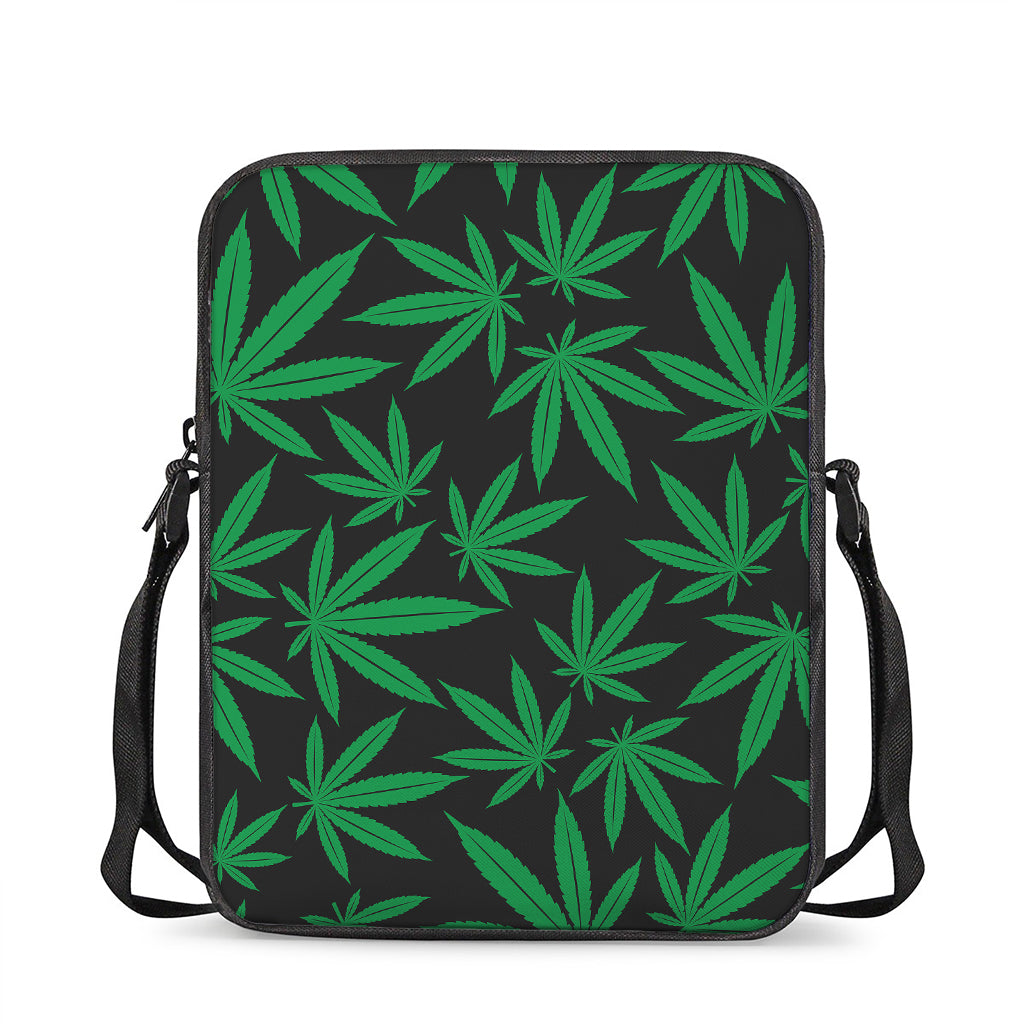 Green And Black Cannabis Leaf Print Rectangular Crossbody Bag