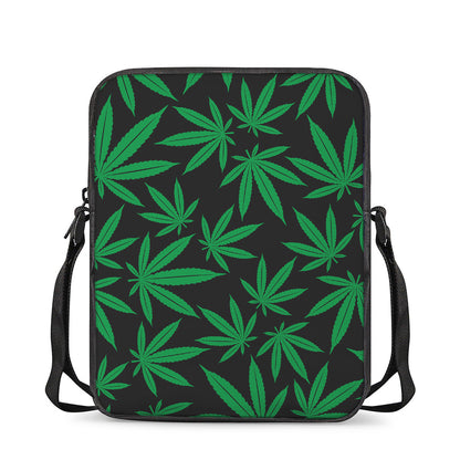 Green And Black Cannabis Leaf Print Rectangular Crossbody Bag