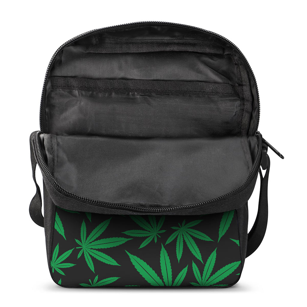 Green And Black Cannabis Leaf Print Rectangular Crossbody Bag