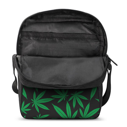 Green And Black Cannabis Leaf Print Rectangular Crossbody Bag