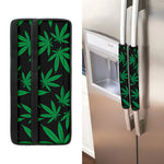 Green And Black Cannabis Leaf Print Refrigerator Handle Covers