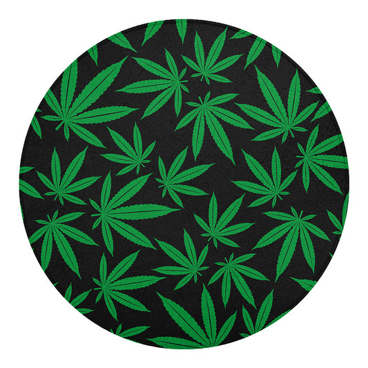 Green And Black Cannabis Leaf Print Round Blanket