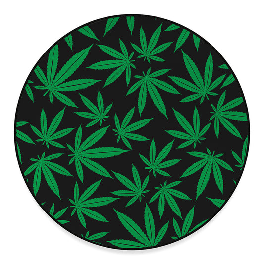 Green And Black Cannabis Leaf Print Round Floor Mat