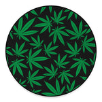 Green And Black Cannabis Leaf Print Round Floor Mat