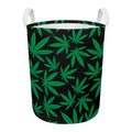 Green And Black Cannabis Leaf Print Round Laundry Basket