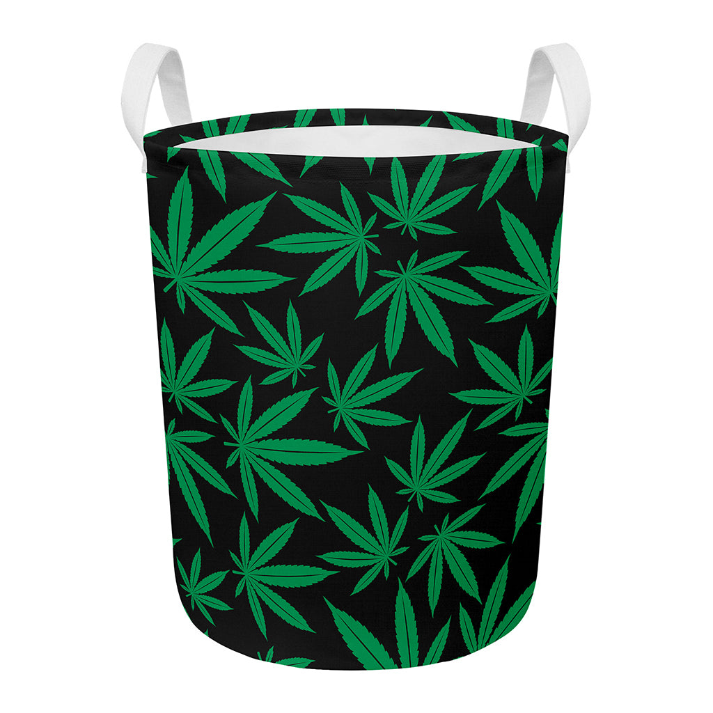 Green And Black Cannabis Leaf Print Round Laundry Basket
