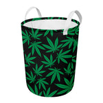 Green And Black Cannabis Leaf Print Round Laundry Basket