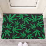 Green And Black Cannabis Leaf Print Rubber Doormat