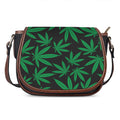 Green And Black Cannabis Leaf Print Saddle Bag