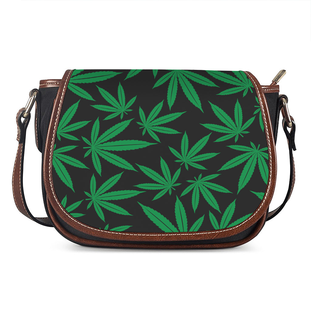Green And Black Cannabis Leaf Print Saddle Bag