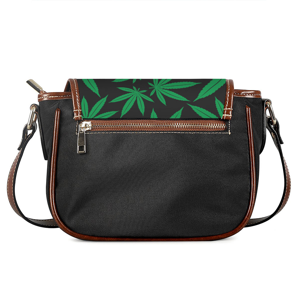 Green And Black Cannabis Leaf Print Saddle Bag