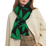 Green And Black Cannabis Leaf Print Scarf