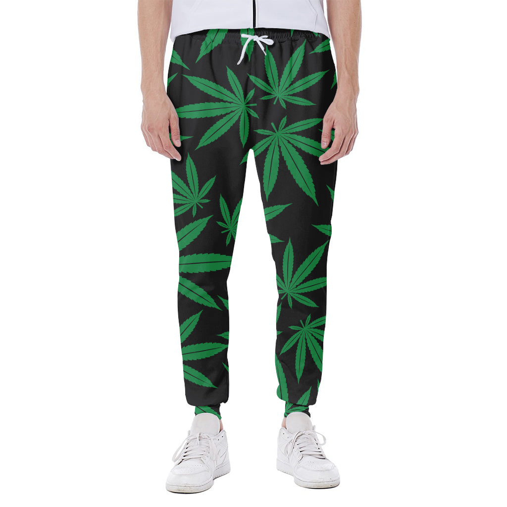 Green And Black Cannabis Leaf Print Scuba Joggers