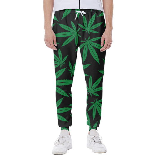 Green And Black Cannabis Leaf Print Scuba Joggers