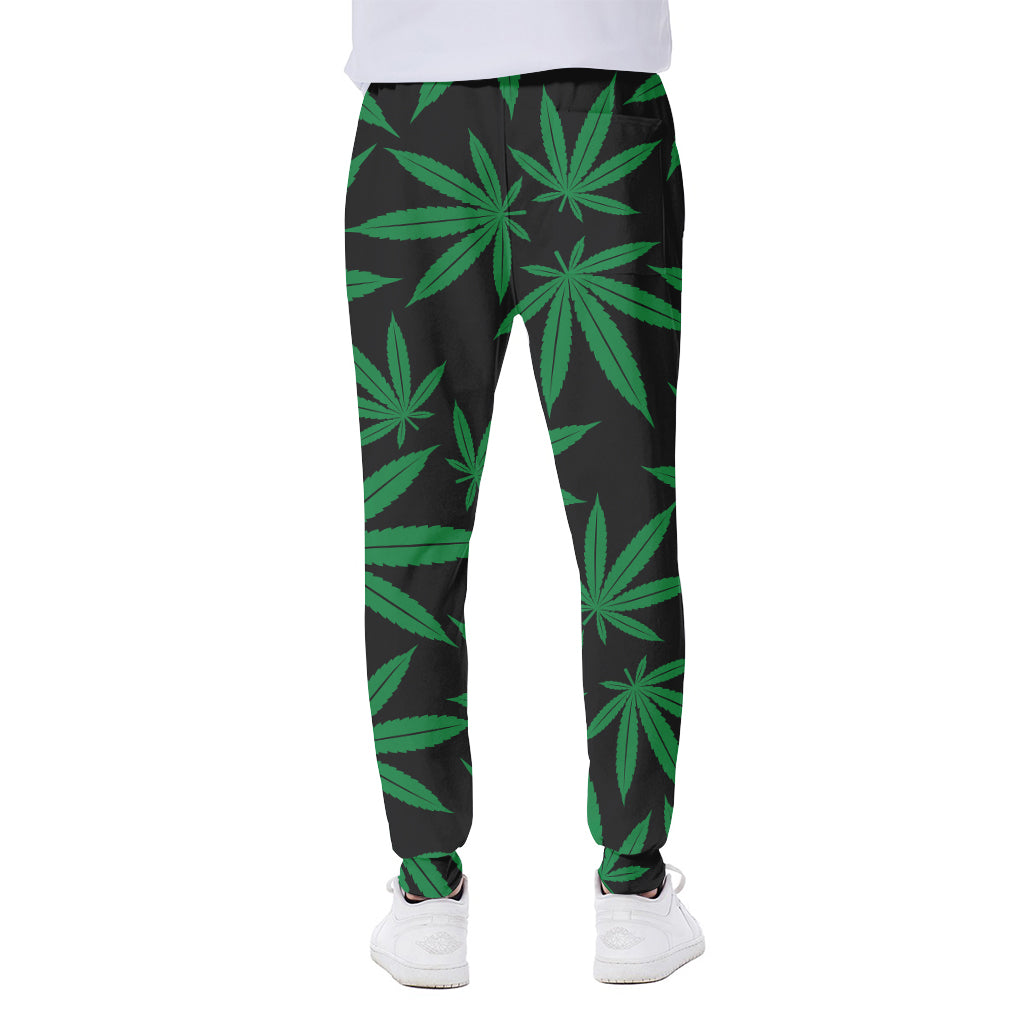 Green And Black Cannabis Leaf Print Scuba Joggers