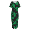 Green And Black Cannabis Leaf Print Short Sleeve Long Nightdress