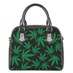 Green And Black Cannabis Leaf Print Shoulder Handbag