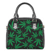 Green And Black Cannabis Leaf Print Shoulder Handbag