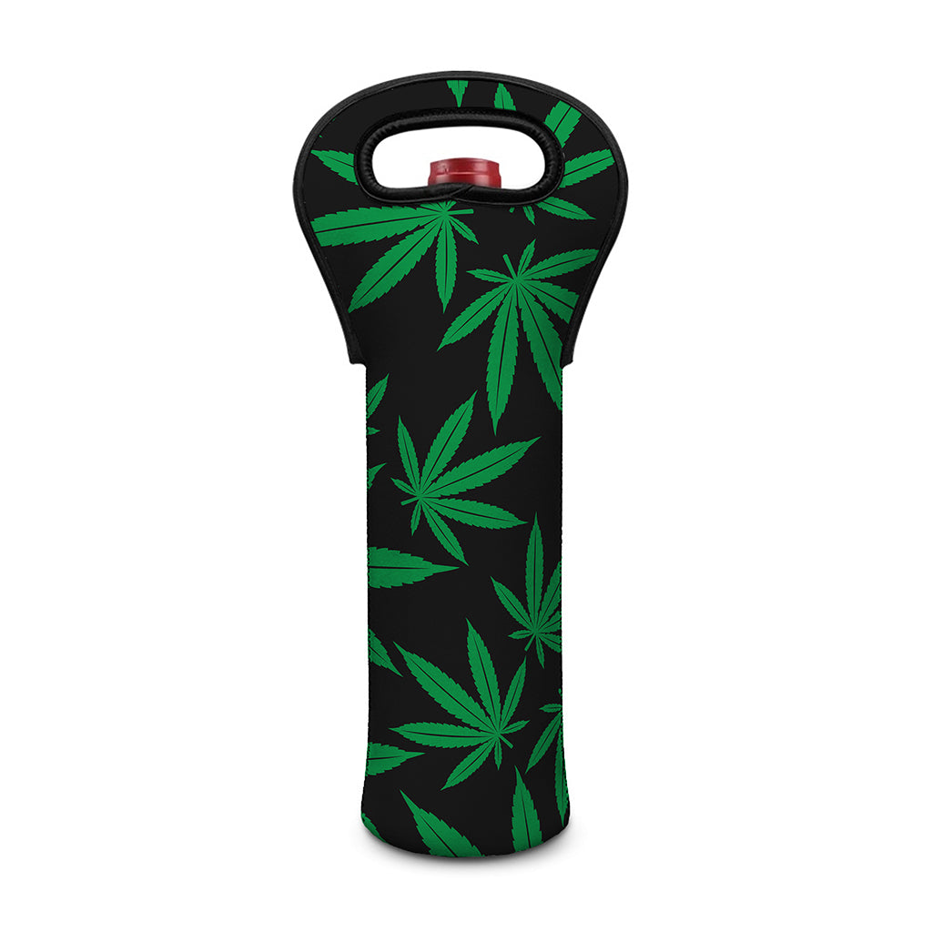 Green And Black Cannabis Leaf Print Single Neoprene Wine Tote