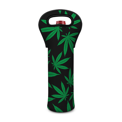 Green And Black Cannabis Leaf Print Single Neoprene Wine Tote