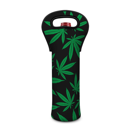 Green And Black Cannabis Leaf Print Single Neoprene Wine Tote