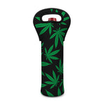 Green And Black Cannabis Leaf Print Single Neoprene Wine Tote