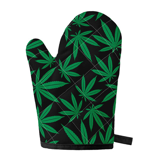 Green And Black Cannabis Leaf Print Single Oven Mitt