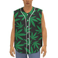 Green And Black Cannabis Leaf Print Sleeveless Baseball Jersey