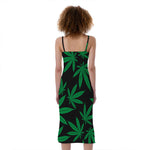 Green And Black Cannabis Leaf Print Slim Fit Midi Cami Dress