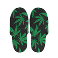 Green And Black Cannabis Leaf Print Slippers