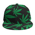 Green And Black Cannabis Leaf Print Snapback Cap