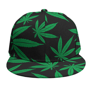 Green And Black Cannabis Leaf Print Snapback Cap