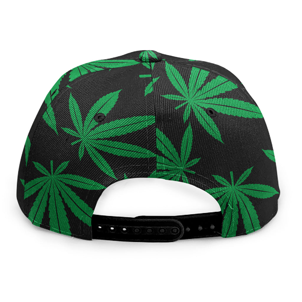 Green And Black Cannabis Leaf Print Snapback Cap