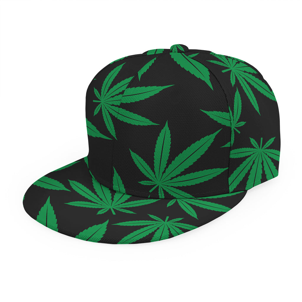 Green And Black Cannabis Leaf Print Snapback Cap