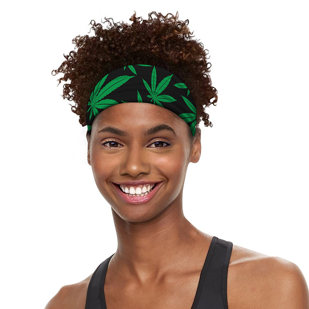 Green And Black Cannabis Leaf Print Sports Headband