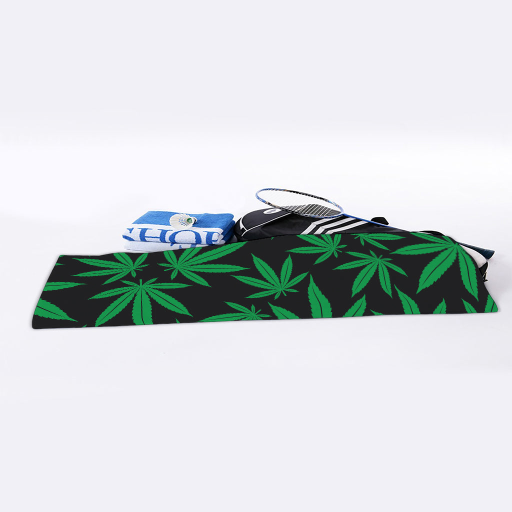 Green And Black Cannabis Leaf Print Sports Towel