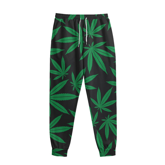 Green And Black Cannabis Leaf Print Sweatpants