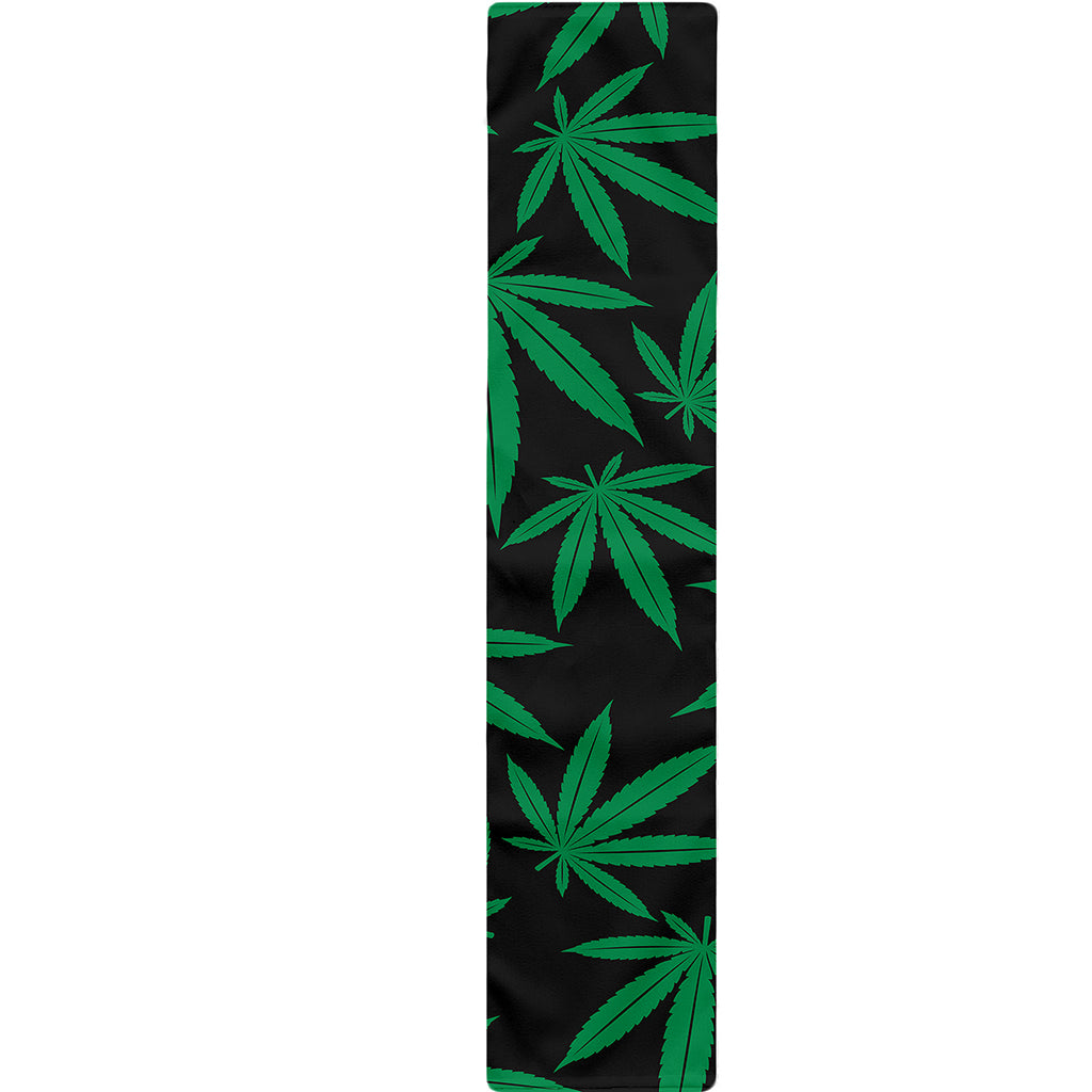Green And Black Cannabis Leaf Print Table Runner