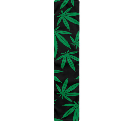 Green And Black Cannabis Leaf Print Table Runner